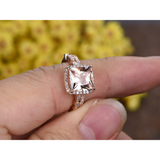 Art Deco 1.50 ct Princess Morganite Halo Bridal Set