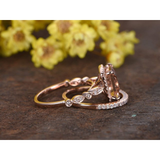 Art Deco 1.50 ct Princess Morganite Halo Bridal Set