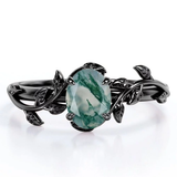 Prong 1.3 Carat Oval Cut Moss Agate Engagement Ring