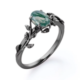 Prong 1.3 Carat Oval Cut Moss Agate Engagement Ring