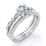 Solitaire 2 Carat Oval Cut Moissanite Art Deco Trio Set
