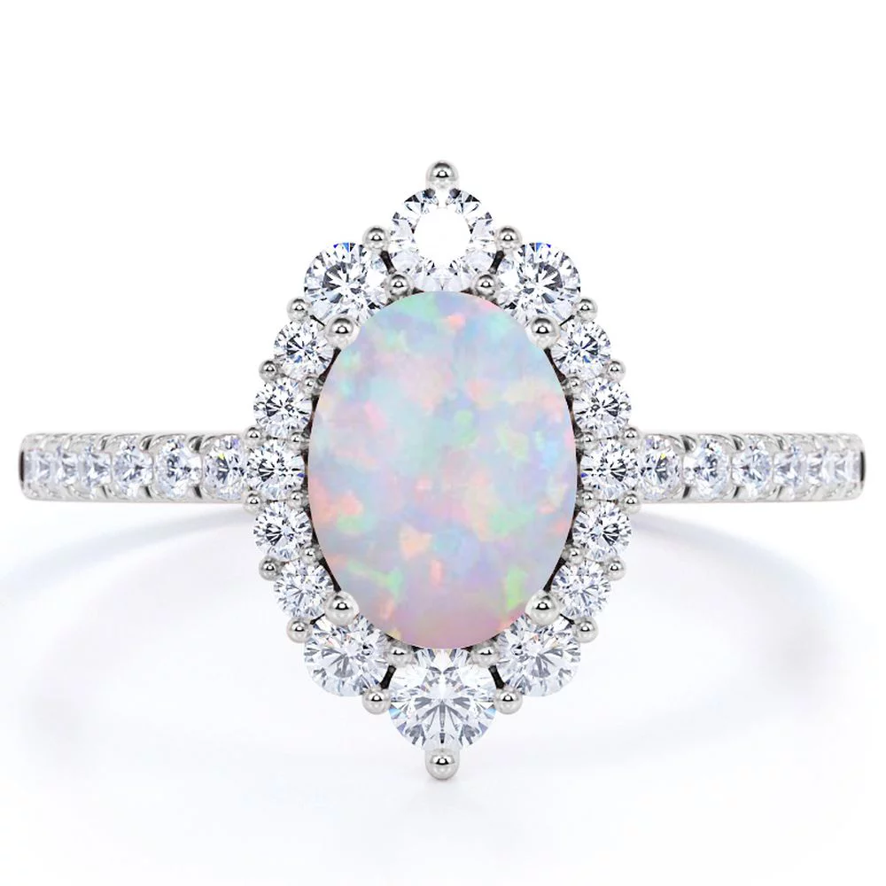 1.75 Ct Oval Cut Lab Created Opal Vintage Promise Ring