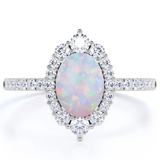 1.75 Ct Oval Cut Lab Created Opal Vintage Promise Ring