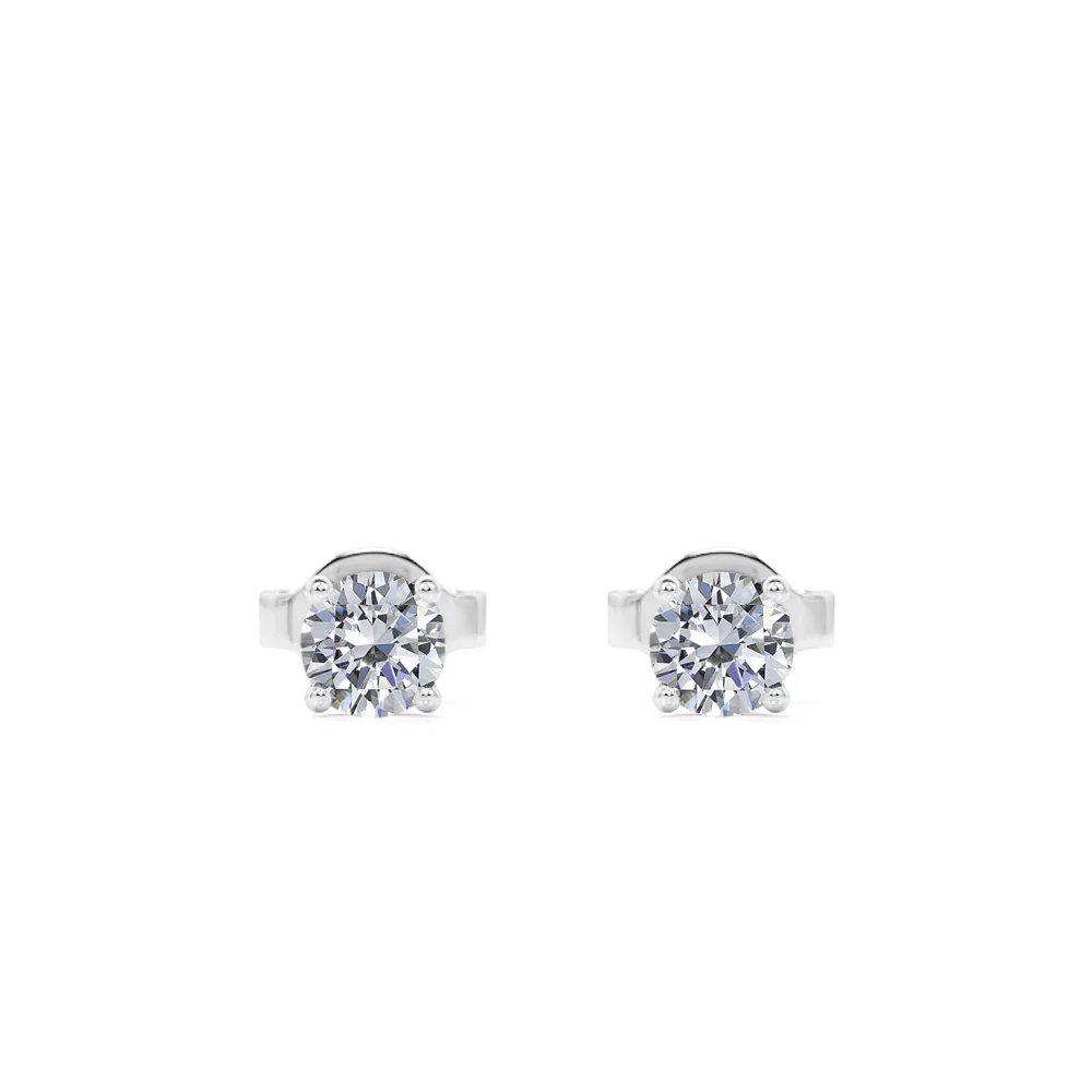 Classic Round Brilliant Cut Diamond Solitaire Earrings in 18K White Gold Plating over Silver