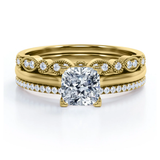 Art Deco 2 Carat Cushion Cut Moissanite Trio Set