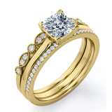 Art Deco 2 Carat Cushion Cut Moissanite Trio Set