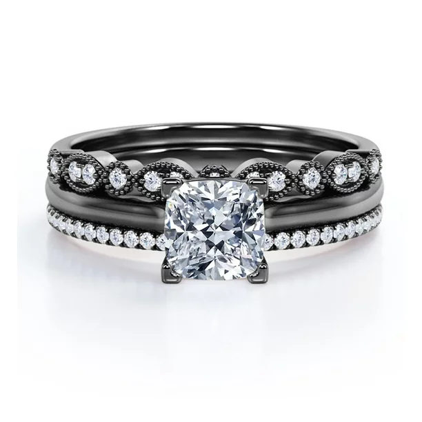 Art Deco 2 Carat Cushion Cut Moissanite Trio Set