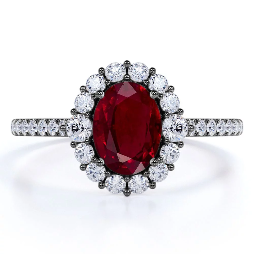Halo 1.50 ct Oval Lab-Created Ruby Pave Engagement Ring