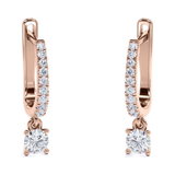 1 Carat Round Brilliant Cut Certified Lab Diamond and Moissanite - 4 Prong Pave Set Huggie Hoop Earrings - 18K Rose Gold Plating over Silver