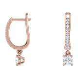 1 Carat Round Brilliant Cut Certified Lab Diamond and Moissanite - 4 Prong Pave Set Huggie Hoop Earrings - 18K Rose Gold Plating over Silver