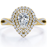 Certified - 1.25 Carat Pear Shape Moissanite - Infinity Twisted Shank - Duo Halo Cluster Engagement Ring - 18K White Gold Plating over Silver