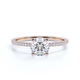 Certified 1.25 CT Round Lab Diamond Four Prong Pave Engagement Ring