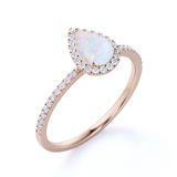 1 Ct Pear Cut Lab Created Opal Halo Engagement Ring