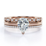 Art Deco 2 Carat Pear Cut Moissanite Pave Trio Set