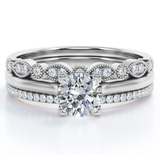 Antique 2 Carat Round Moissanite Pave Trio Ring Set