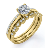 Antique 2 Carat Round Moissanite Pave Trio Ring Set