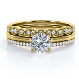 Antique 2 Carat Round Moissanite Pave Trio Ring Set