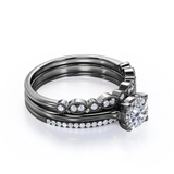 Antique 2 Carat Round Moissanite Pave Trio Ring Set