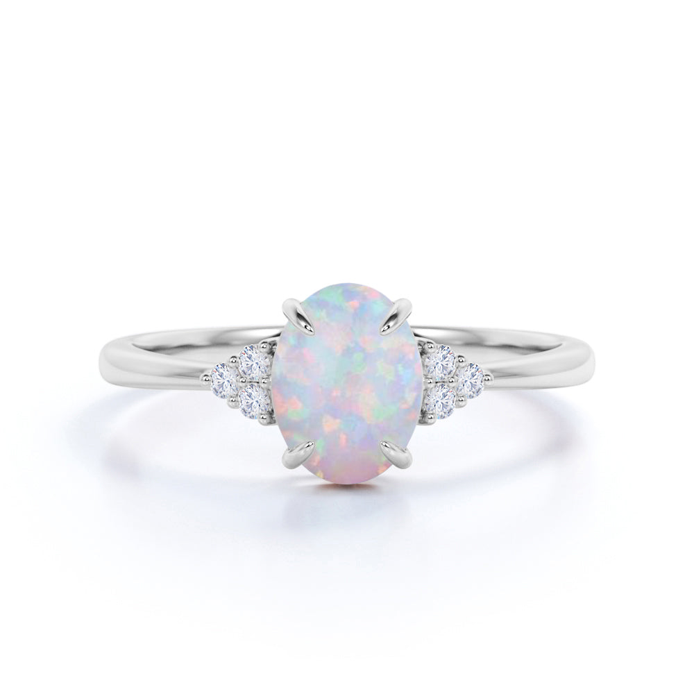 Cluster 1.10 Ct Oval Cut Lab Created Opal Engagement Ring
