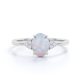 Cluster 1.10 Ct Oval Cut Lab Created Opal Engagement Ring