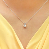 Certified - 2 Carat Round Cut Moissanite Brilliant Pendant Necklace - 18K Yellow Gold Plating Over Silver