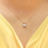 Certified - 2 Carat Round Cut Moissanite Brilliant Pendant Necklace - 18K Yellow Gold Plating Over Silver