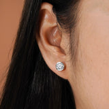 Bezel Set Solitaire 1 Carat Round Cut Certified Moissanite Solitaire Stud Earrings - Studs for Her in White Gold