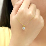 Certified - 2 Carat Round Cut Moissanite Brilliant Pendant Necklace - 18K Yellow Gold Plating Over Silver