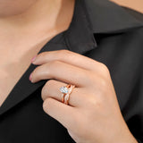 Brillant 1.75 Carat Oval cut Moissanite Engagement Ring and Infinity Wedding Band Set in 18K Rose Gold over Silver