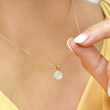 Certified - 2 Carat Round Cut Moissanite Brilliant Pendant Necklace - 18K Yellow Gold Plating Over Silver