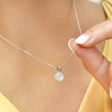 Certified - 2 Carat Round Cut Moissanite Brilliant Pendant Necklace - 18K Yellow Gold Plating Over Silver