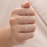 Perfect Vertical Multi Birthstone and Moissanite Bar Pendant Necklace for women in 18k white gold over silver