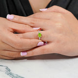 1.25 Carat Oval Cut Peridot SWAROVSKI - August Birthstone Solitaire Engagement Ring in 18k White Gold Over Silver