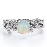 1.25 Ct Round Cut Lab Created Opal Floral Wedding Ring Set
