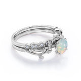 1.25 Ct Round Cut Lab Created Opal Floral Wedding Ring Set