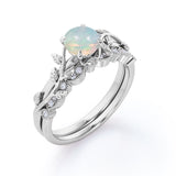 1.25 Ct Round Cut Lab Created Opal Floral Wedding Ring Set