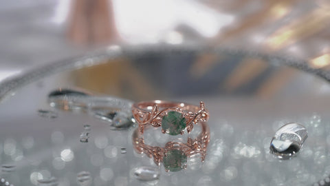 Nature Inspired 1 Ct Round Cut Green Moss Agate Engagement Ring