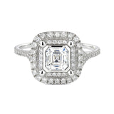 1 Ct Asscher Cut Double Halo Moissanite Engagement Ring