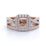 2.25 Carat Princess Cut created morganite Wedding Set - Bridal Set - Wedding Trio Set - Infinity Ring- 18k Rose Gold Over Silver