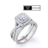 1.25 Ct Princess Moissanite Double Halo Bridal Set