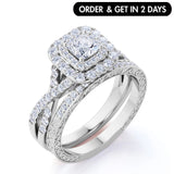 1.25 Ct Princess Moissanite Double Halo Bridal Set