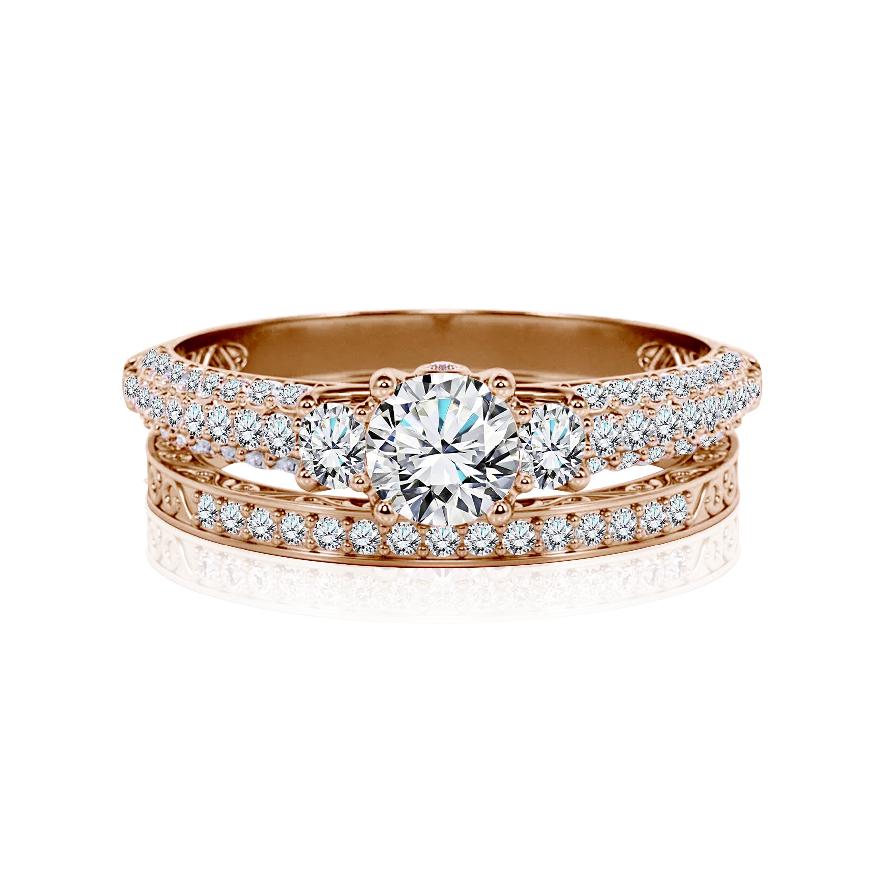 Certified 1.30 Ct Round  Lab Diamond  Three Stones  Bridal Set