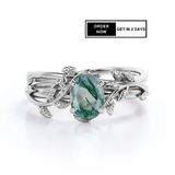 1.3 Ct Oval Green Moss Agate Vine Bridal Set