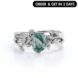 1.3 Ct Oval Green Moss Agate Vine Bridal Set