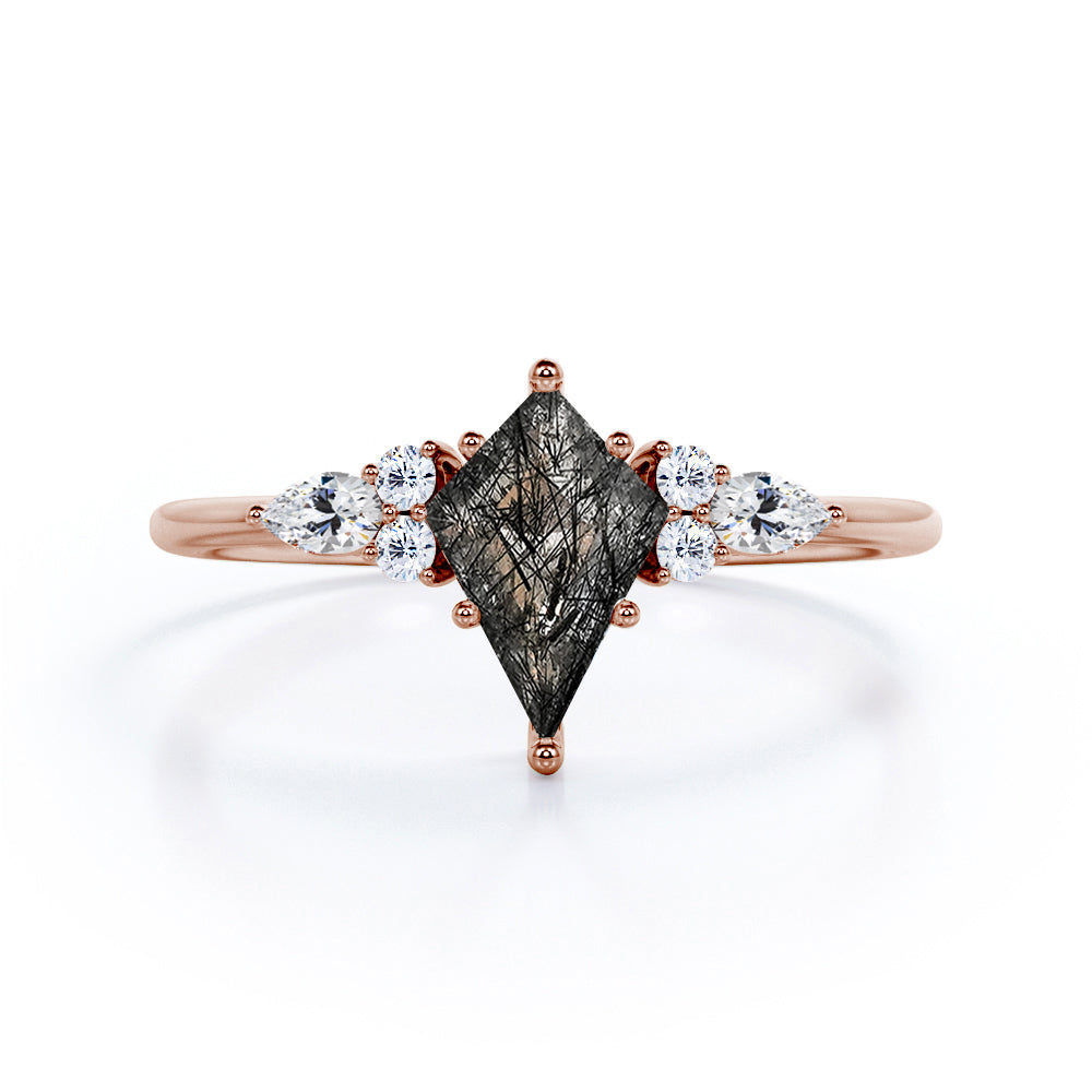 1.30 ct Kite Black Rutilated Quartz Seven Stone Engagement Ring