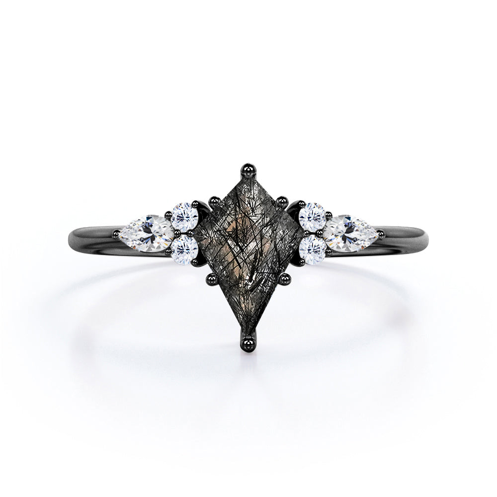 1.30 ct Kite Black Rutilated Quartz Seven Stone Engagement Ring