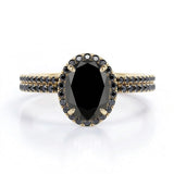 1.7 ct Ovate Lab Black Diamond Halo Wedding Ring Set