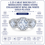 JeenMata 2.25 Carat Round Brilliant Cut Moissanite - Three Stone Engagement Rings in 18K White Gold Plating for Women