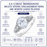 JeenMata 2.5 Carat Oval Cut Moissanite - Multi-Stone Engagement Ring in 18K White Gold Plating for Women