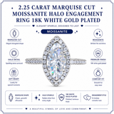 JeenMata 2.25 Carat Marquise Cut Moissanite Halo Engagement Ring for Women, Marquise Solitaire with Round Halo Accents in 18K White Gold Plating For Women